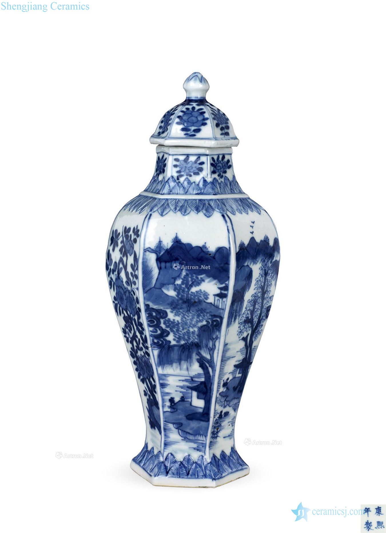 Qing guangxu Blue and white landscape pattern vase