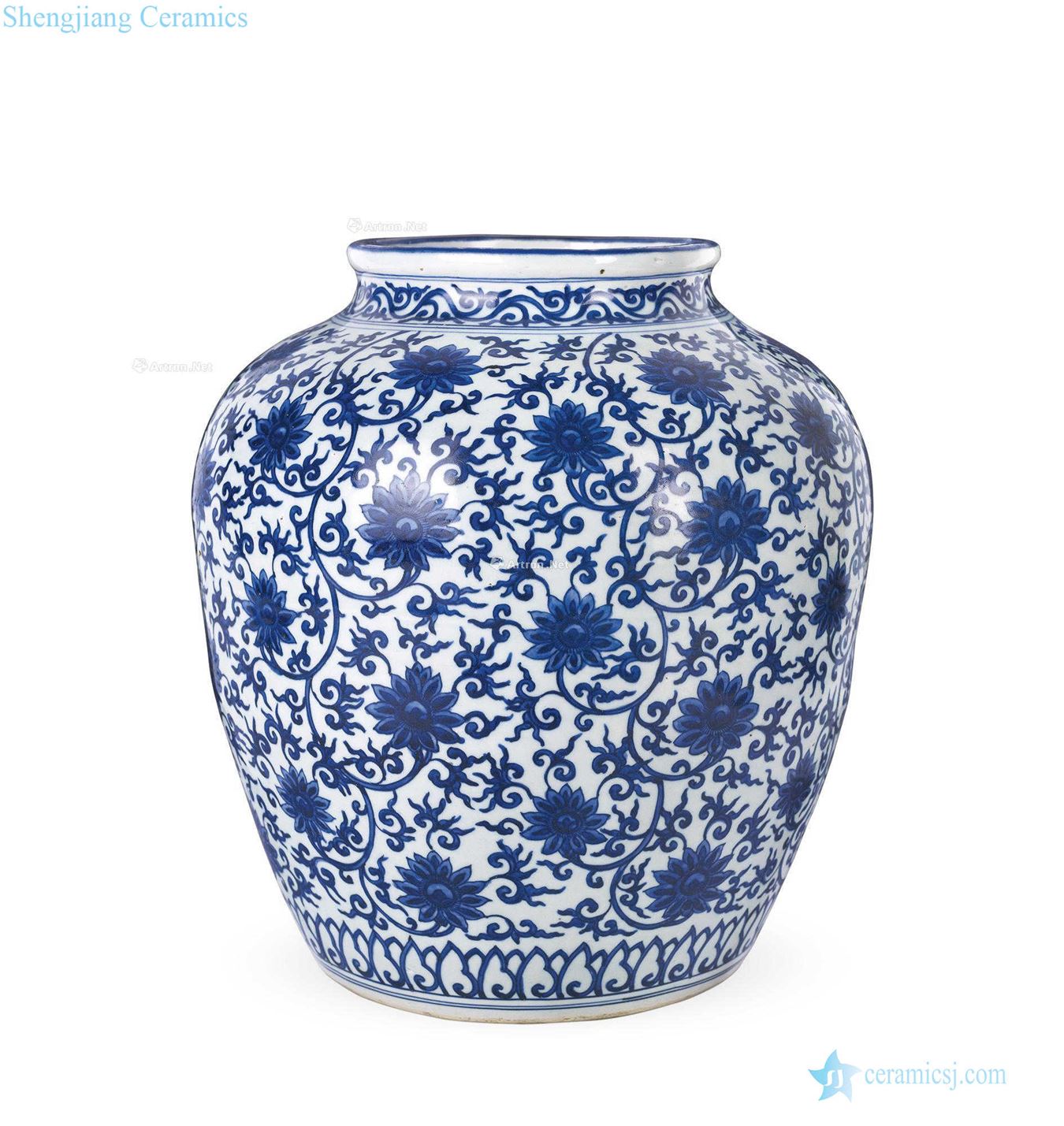 jiajing Blue and white lotus flower grain big pot