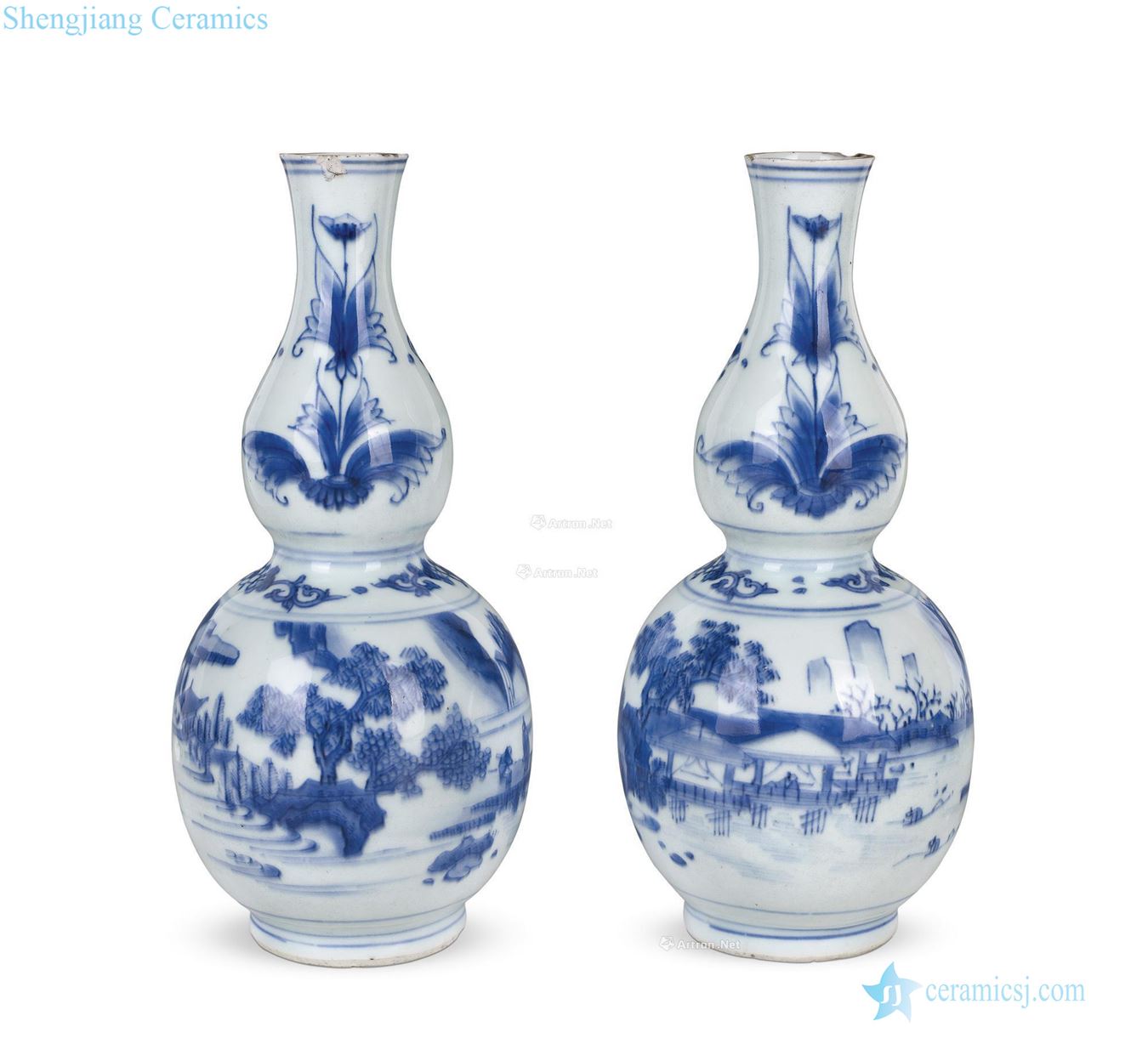 chongzhen Blue and white landscape pattern bottle gourd (a)
