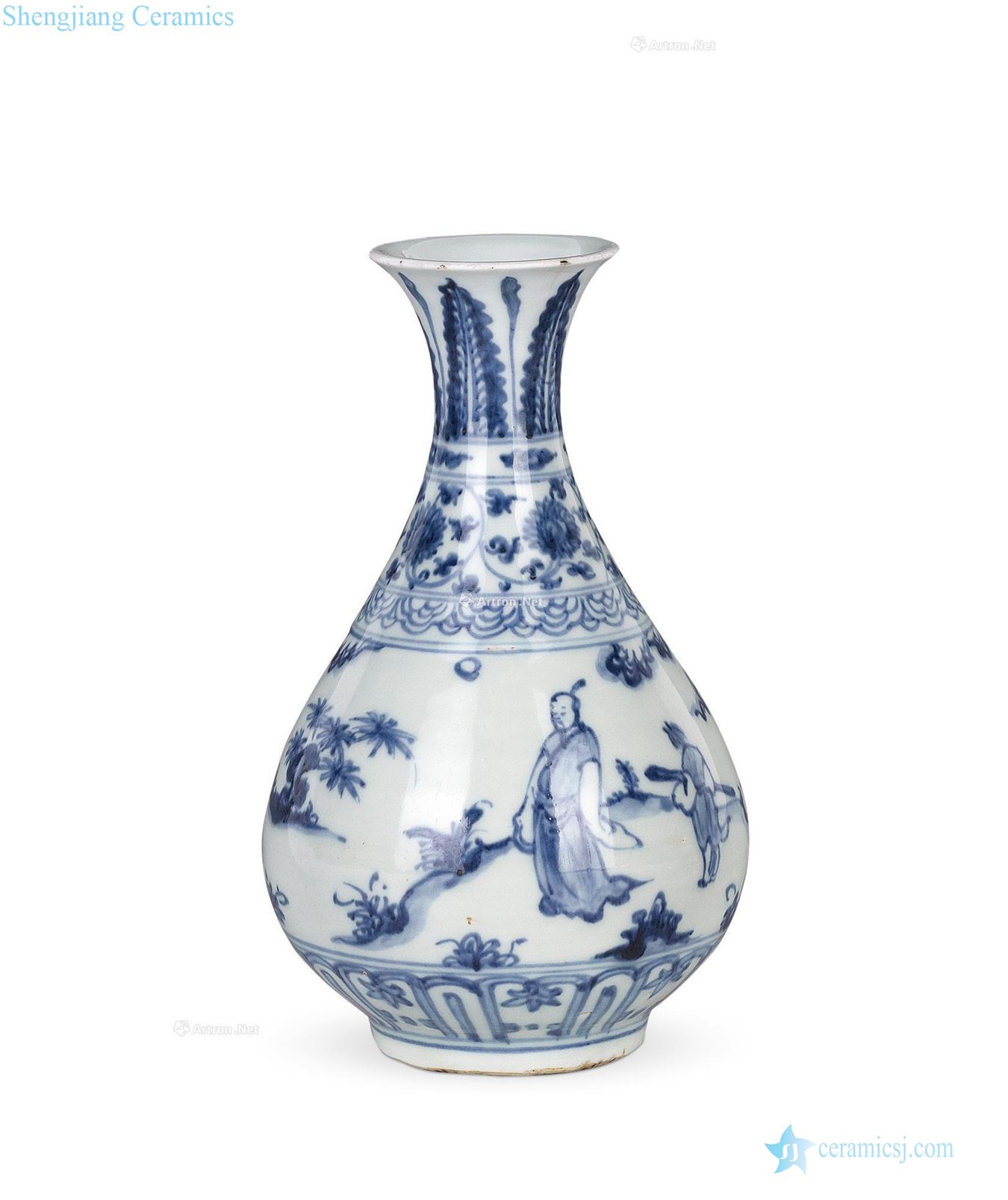Hongzhi blue and white with a harp and relatives grain okho spring bottle