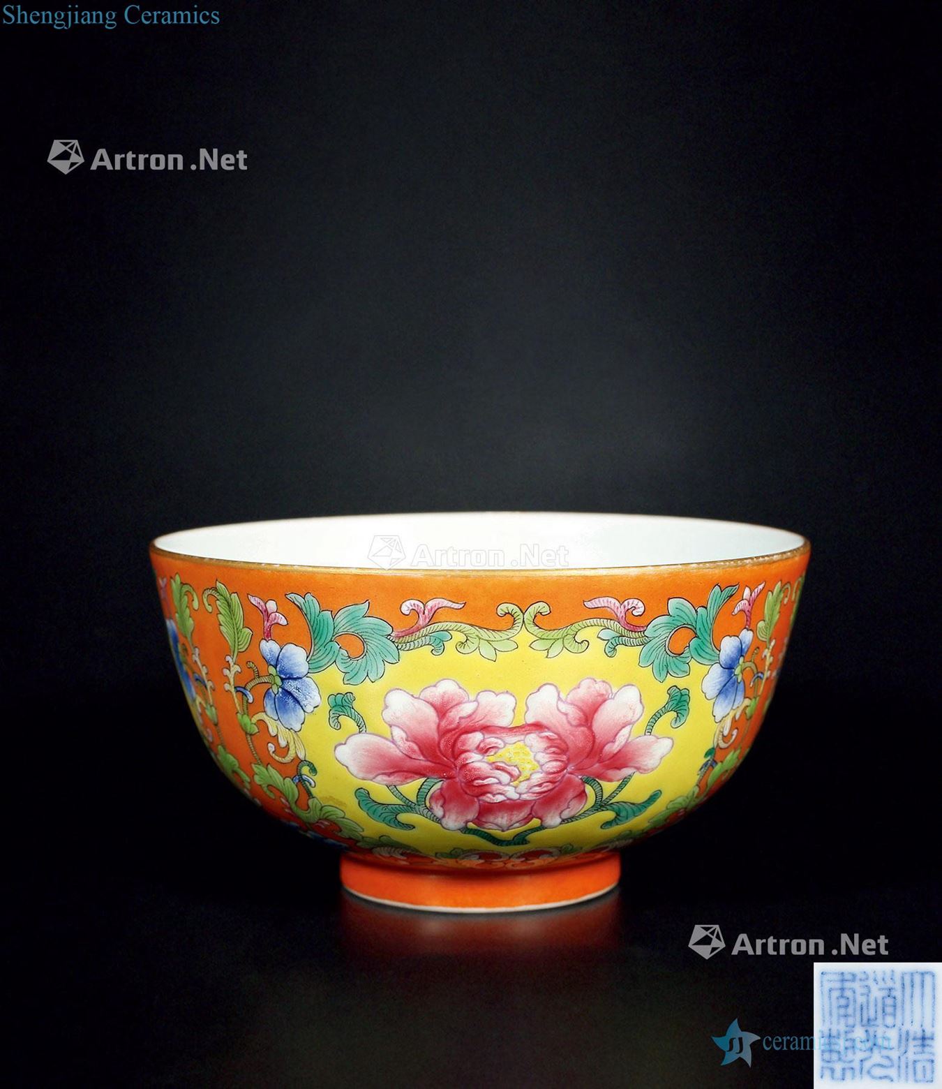 Made during the qing daoguang "light" medallion peony pastel flowers green-splashed bowls