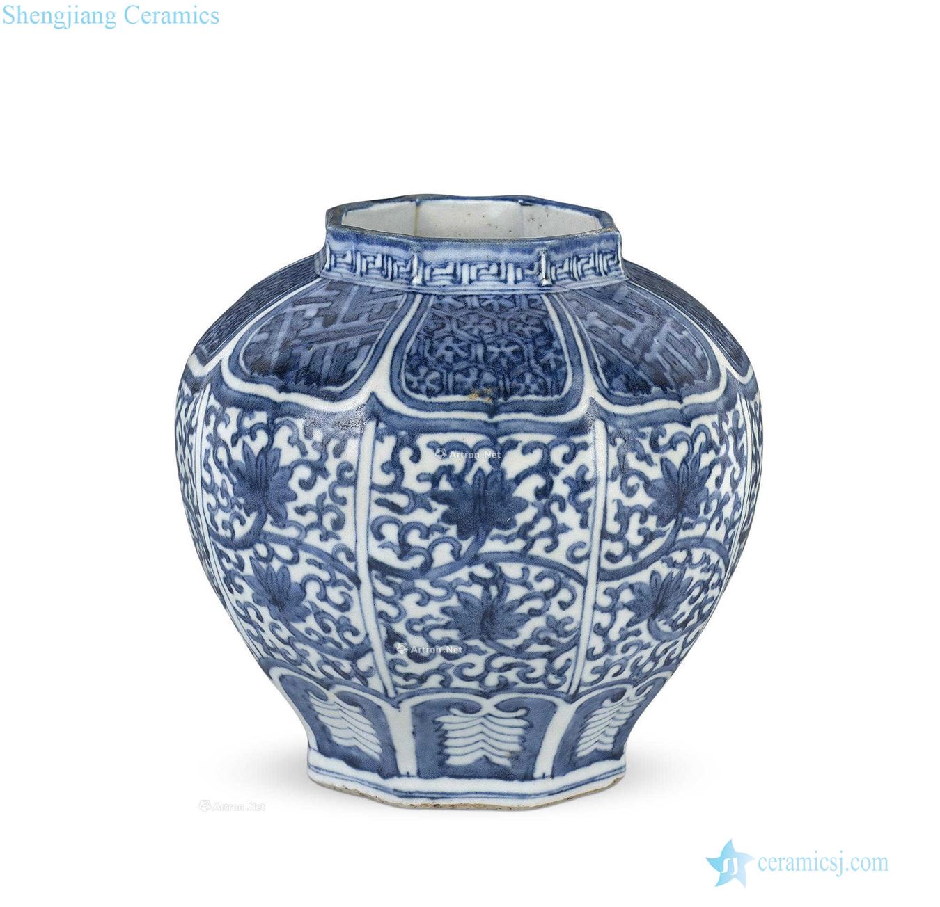 wanli Blue and white lotus flower grain sides cans