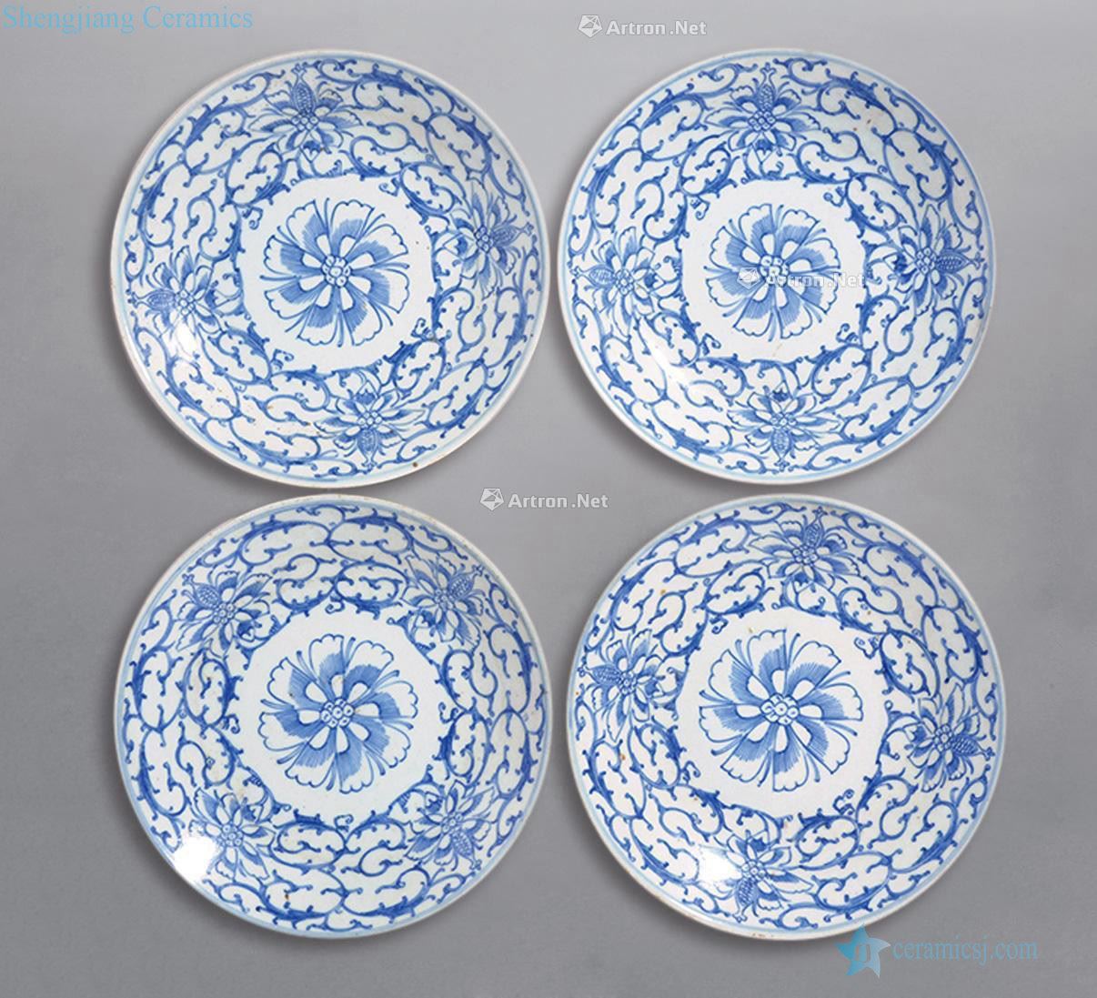Clear pale blue and white flower grain disc stroke (a group of four pieces)