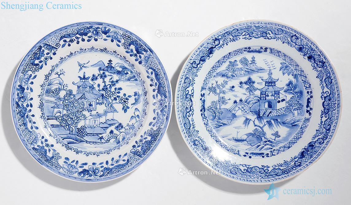 qing Blue and white landscape gardens plate (a)