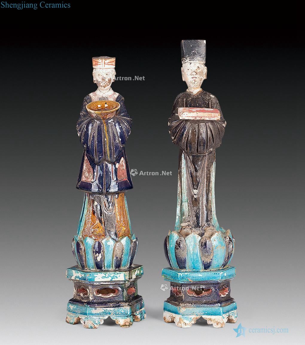 Ming Three-color attendants figurines