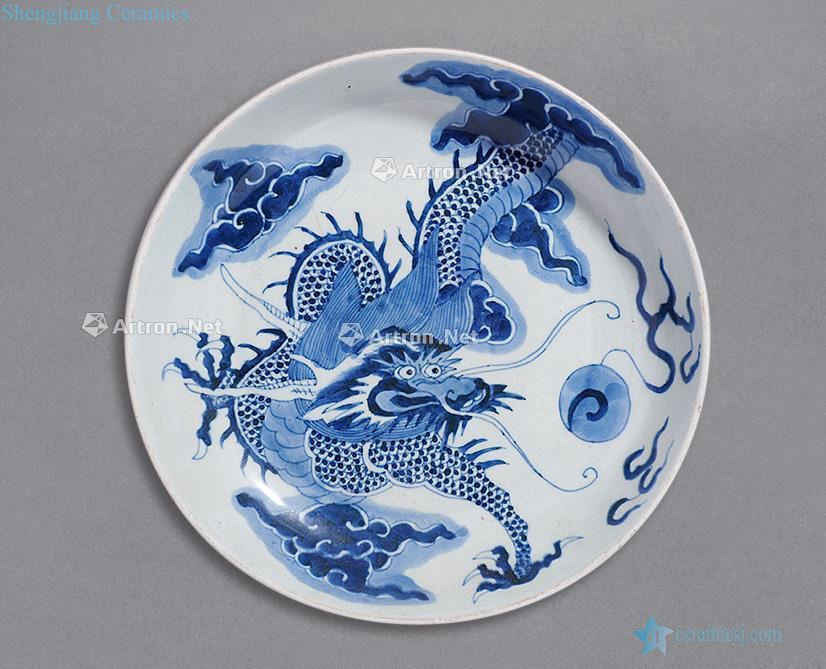 Mid qing Blue and white xianglong tray