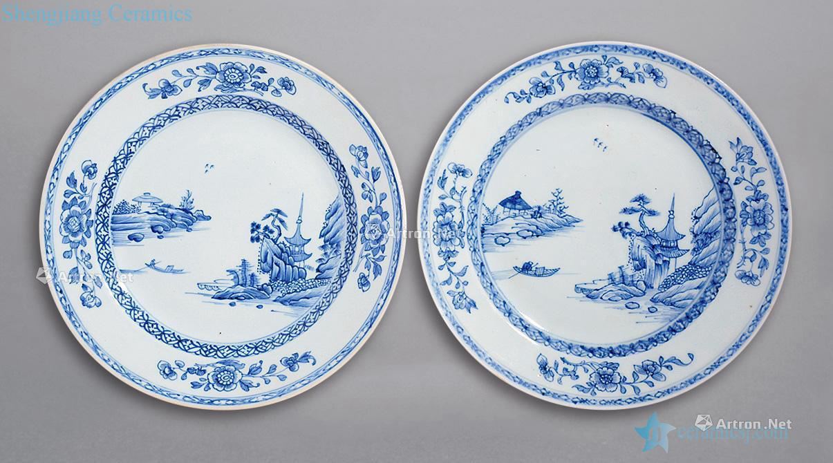 qing Blue and white characters gardens plate (a)