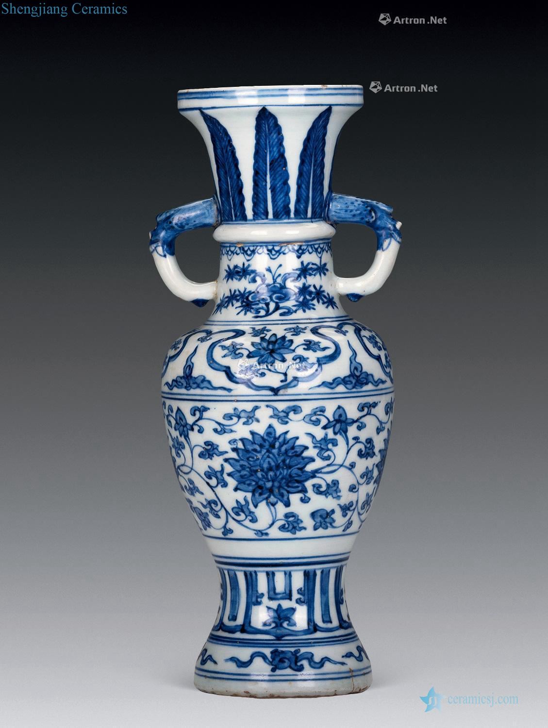 In the early qing Blue and white lotus double ears