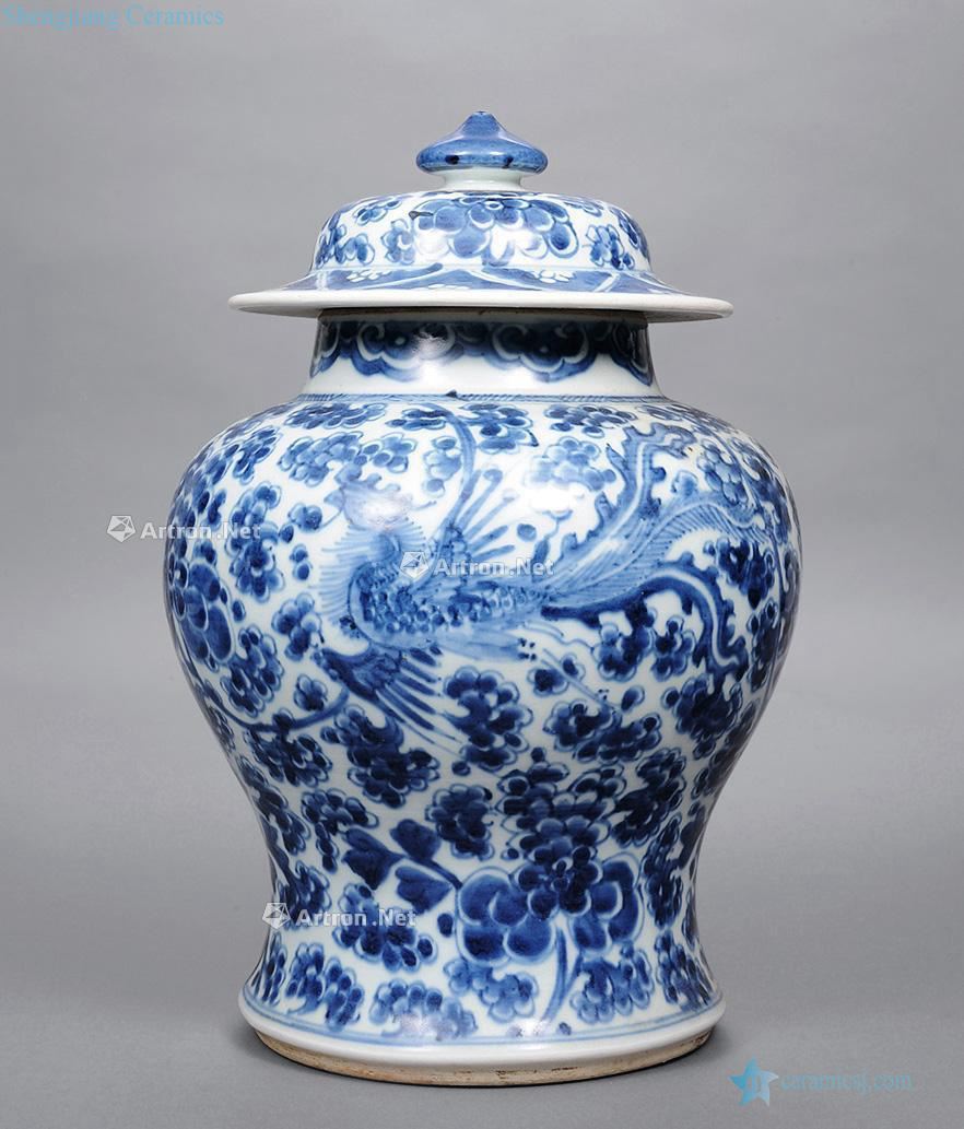 In the early qing Blue and white wear peony fung general tank
