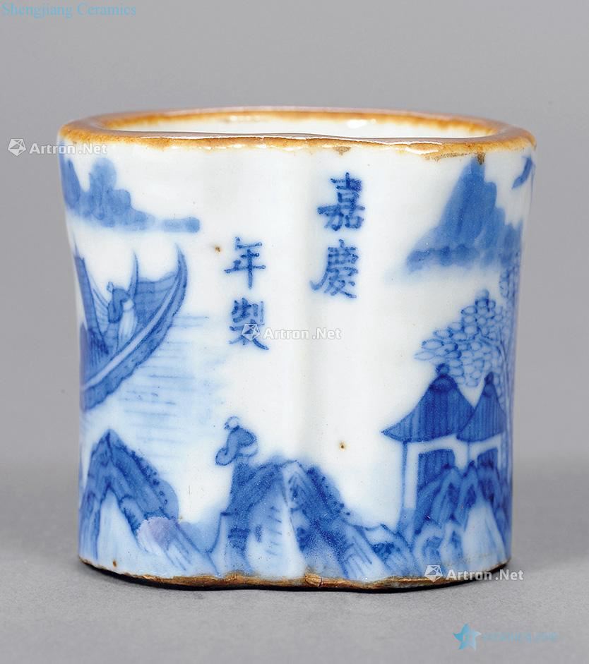 qing Blue and white landscape characters cover