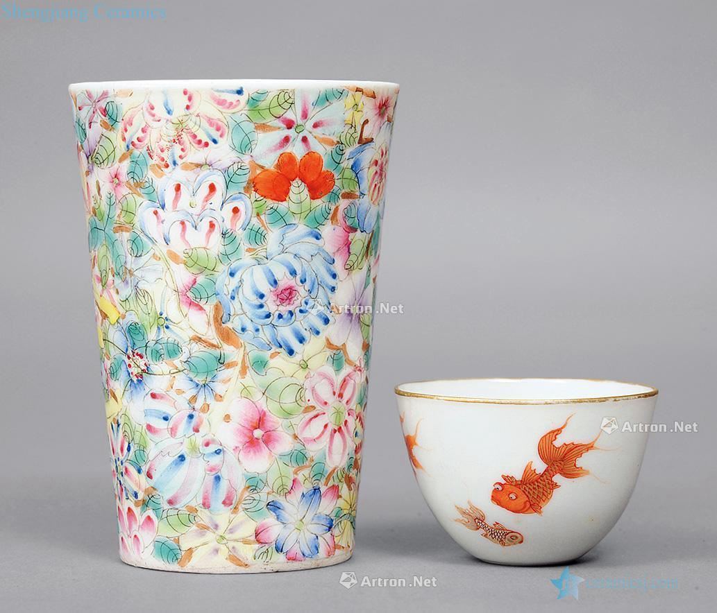 Pure powder enamel fish figure small cup Even than pattern cup