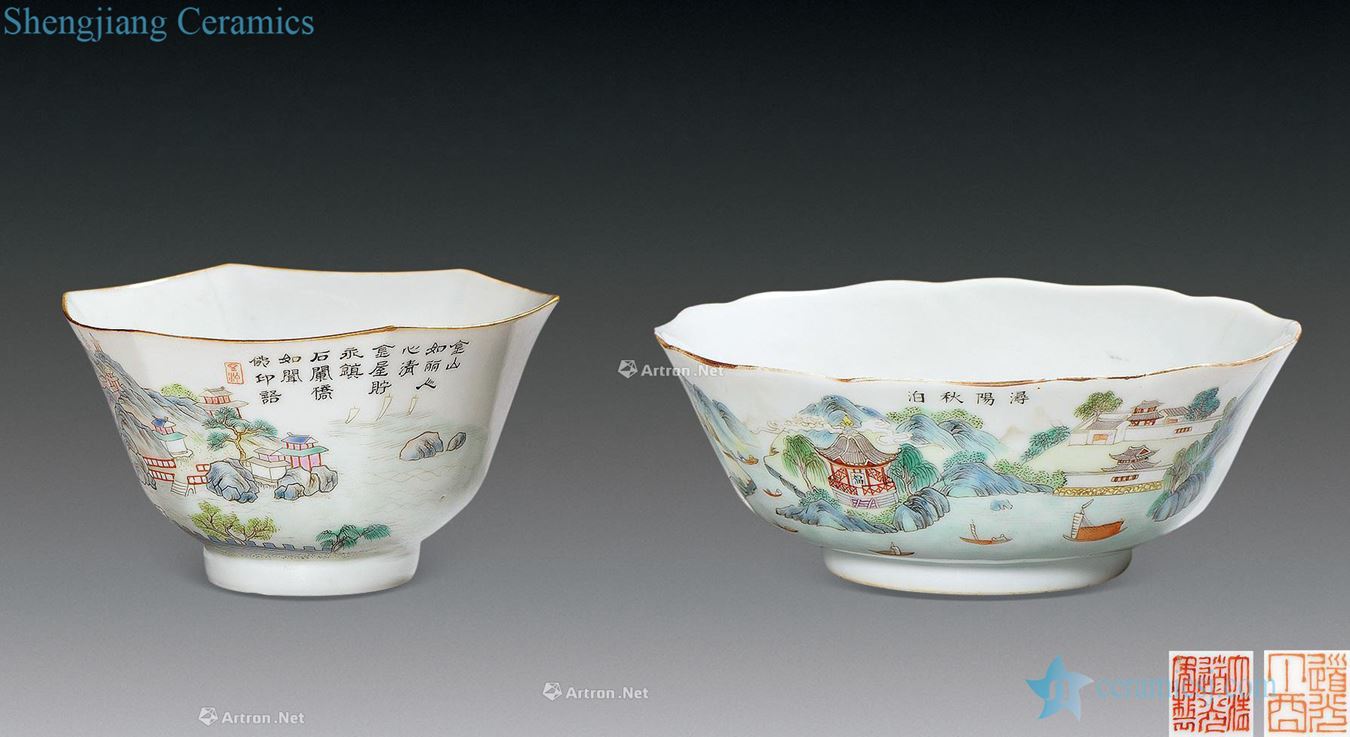Clear pastel Jin Shanyin heart stone grain hexagon cup, invertors YangQiu mooring lines flower mouth bowl (a)