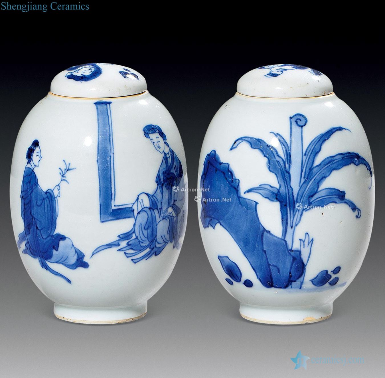 qing Blue and white traditional Chinese grain tank cap