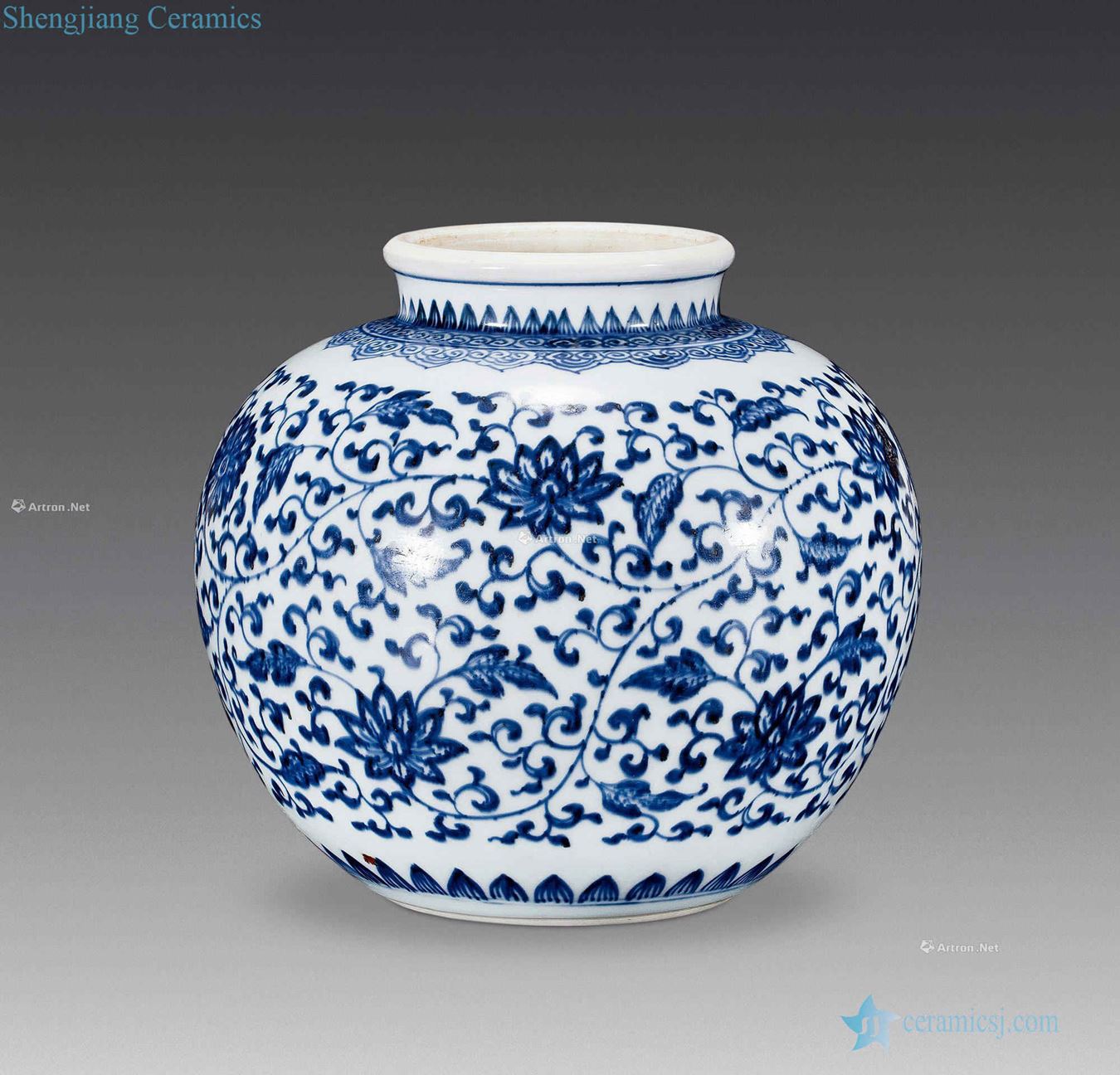 yongzheng Blue and white lotus flower grain pomegranate honour