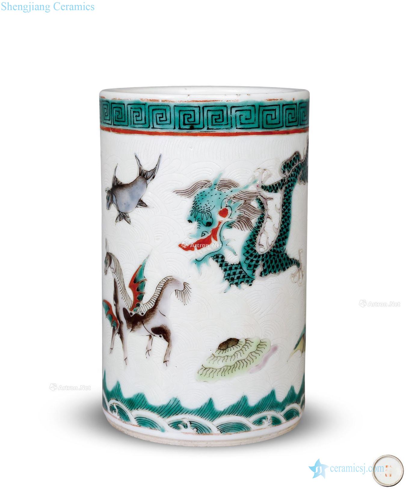 Mid qing Colorful sea wrong figure pen container
