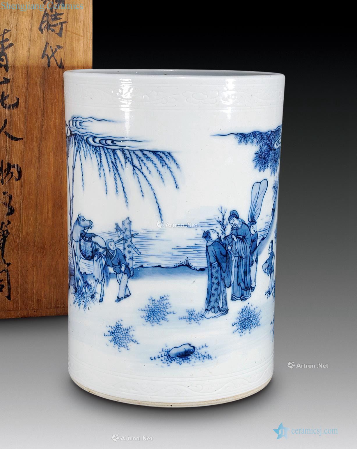 Ming chongzhen Blue and white to send friends goodbye to pen container