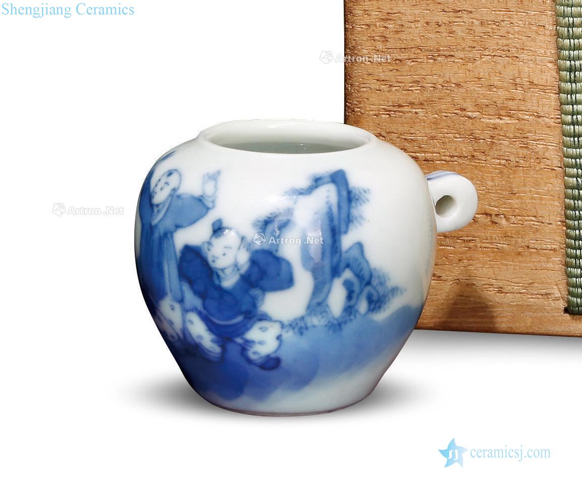The late Ming dynasty Blue and white baby play figure bird food cans