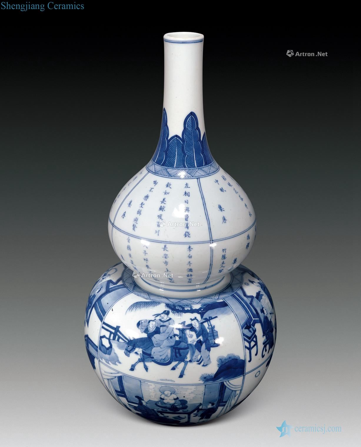The qing emperor kangxi Blue and white tang poetry by fine bottle