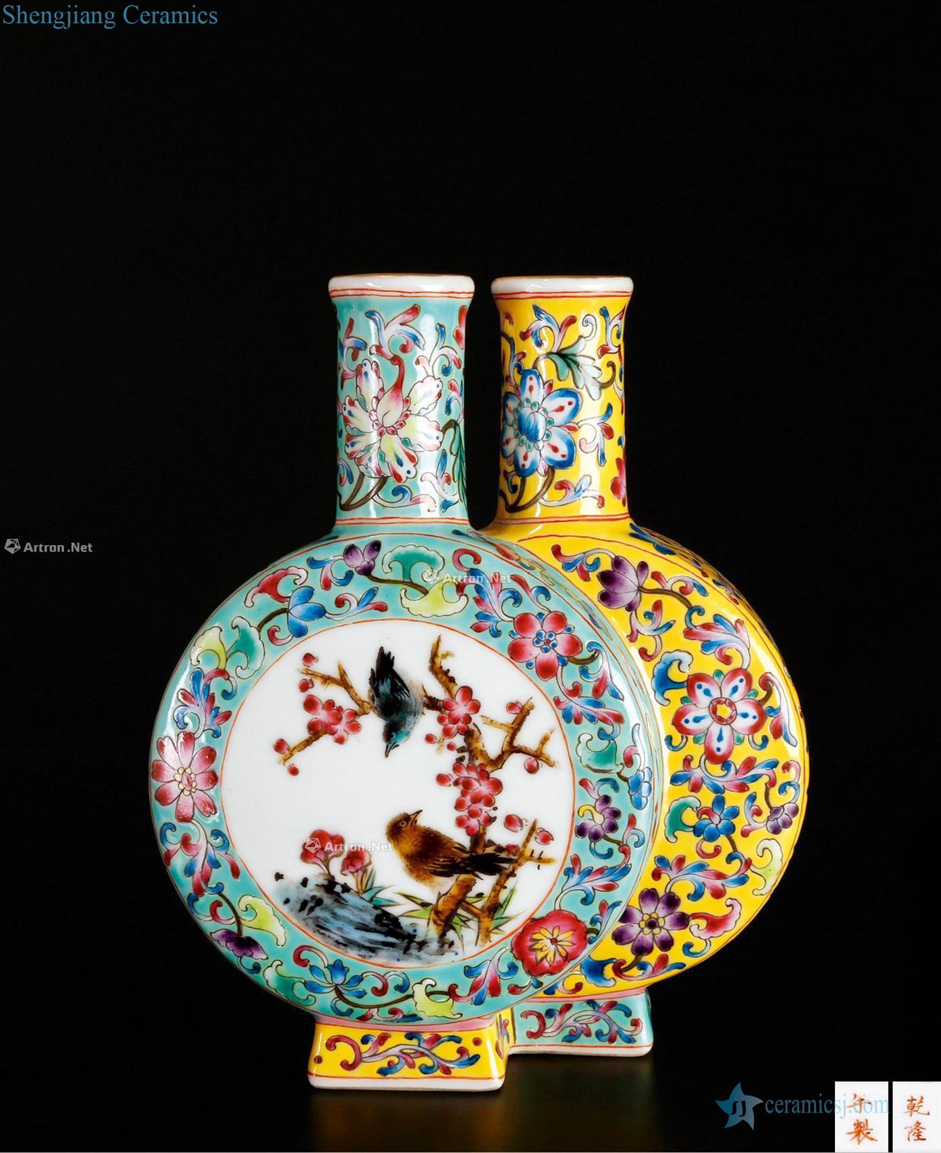 Mid qing beaming figure pastel double bottles