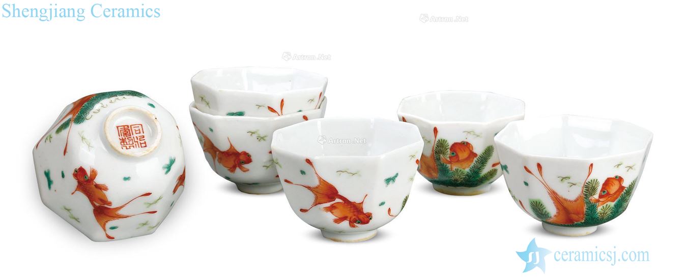 dajing Colorful fish and algae grain eight square cup (a group of six)