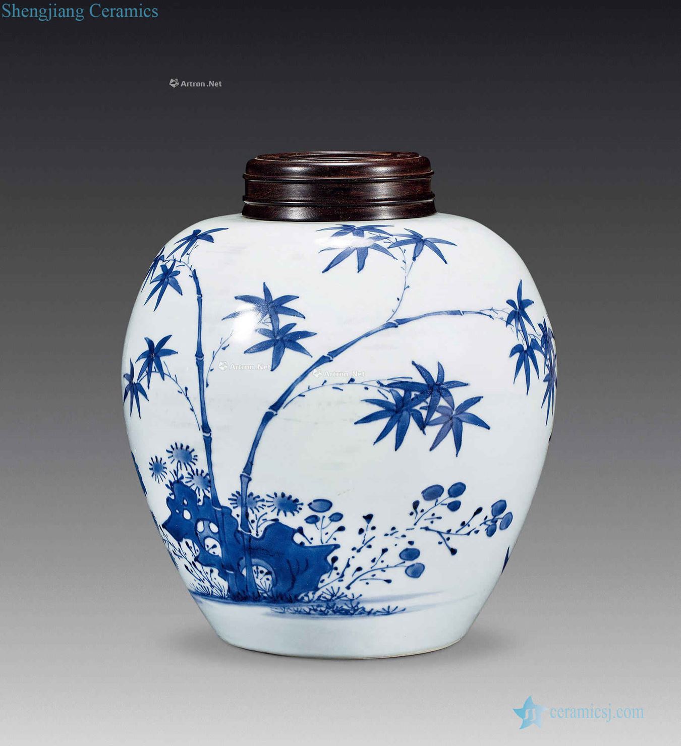 The late Ming dynasty Blue and white bamboo cans to riches and honour