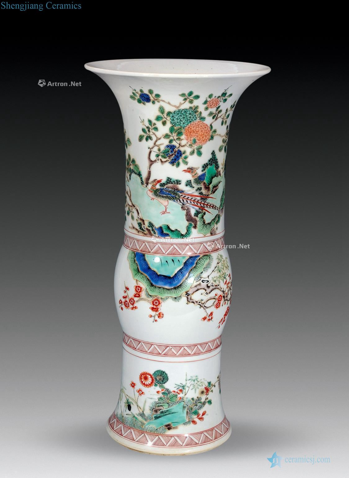 The qing emperor kangxi Colorful marble golden pheasant vase with flowers