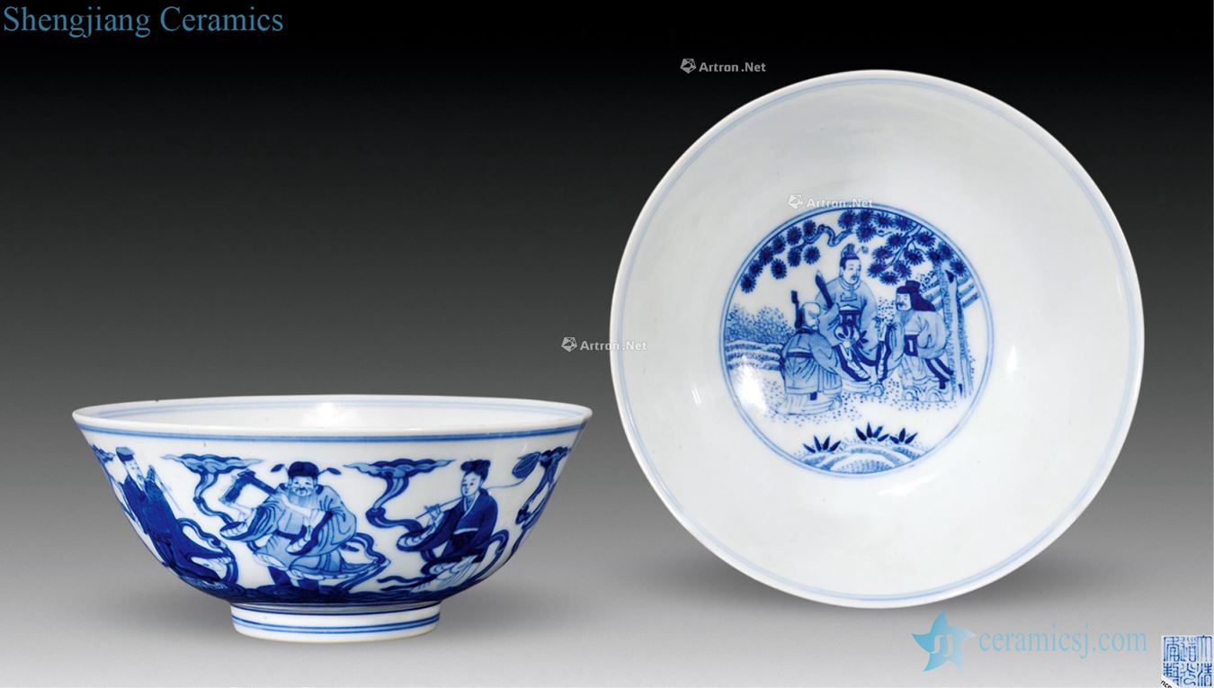 Qing daoguang Blue and white the eight immortals samsung bowl (a)