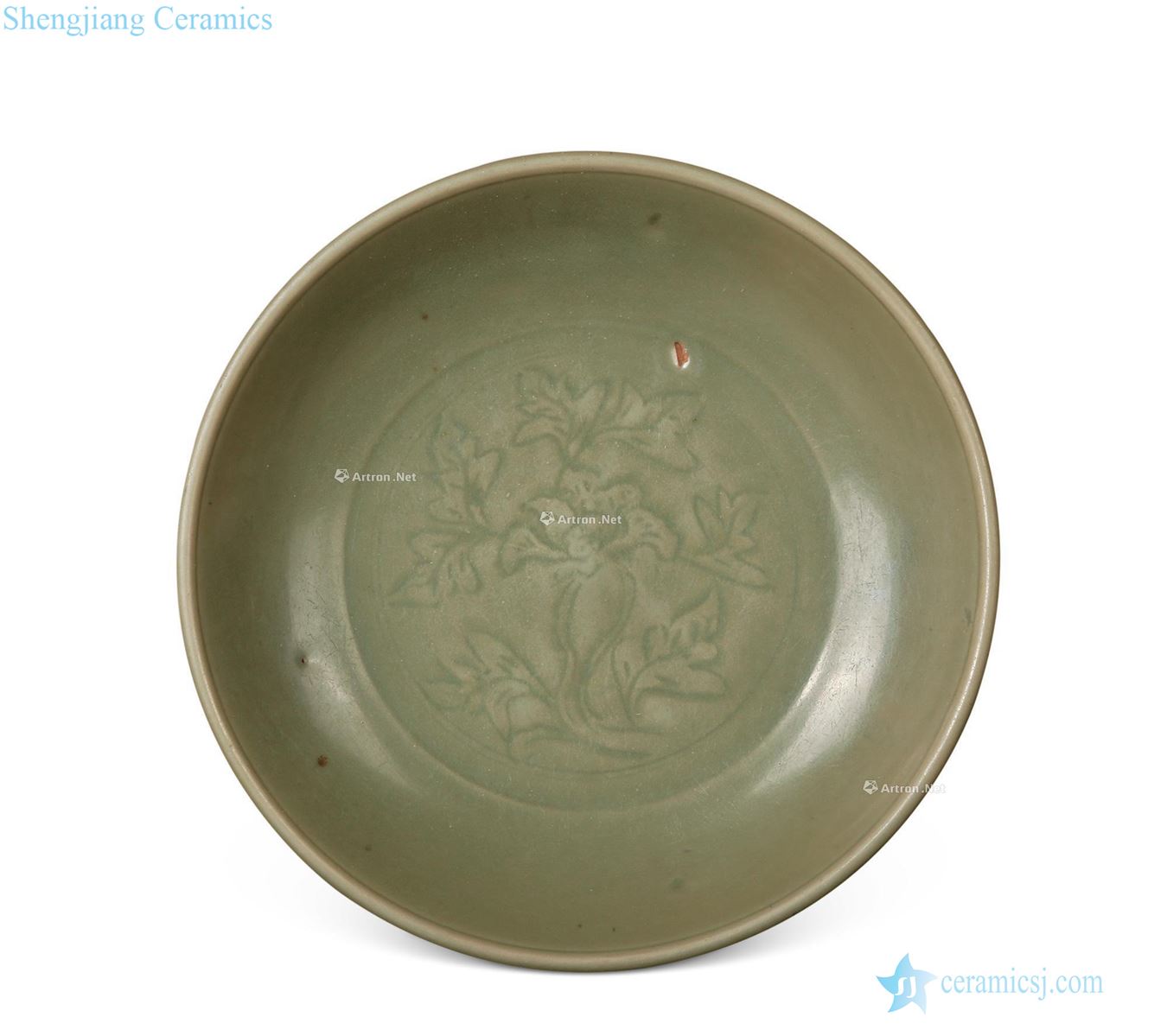 Ming yongle Longquan celadon glaze cut peony tray