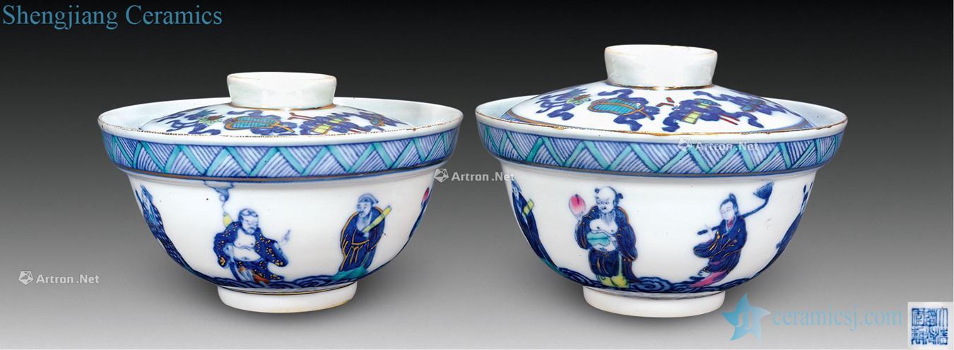 Qing daoguang Blue and white color bucket the eight immortals tureen (a)