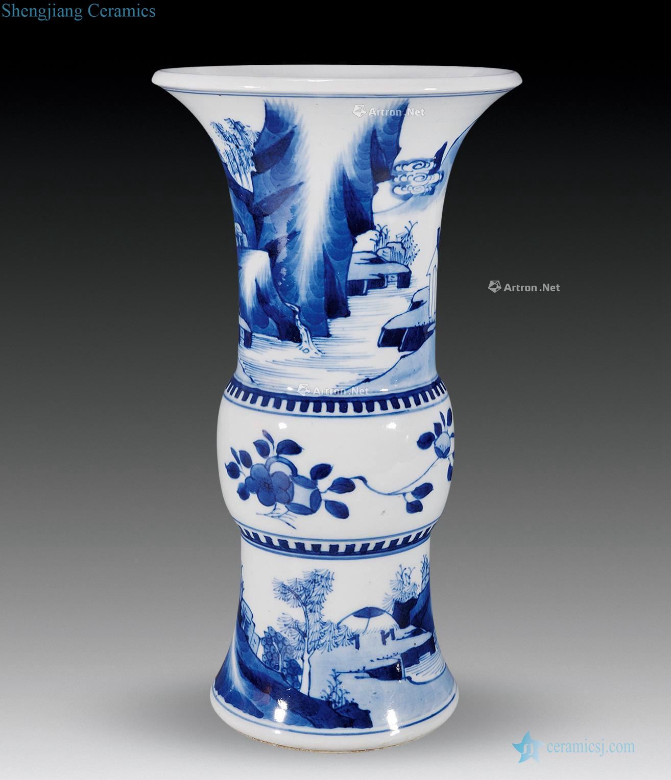 The qing emperor kangxi Blue and white flower vase with landscapes