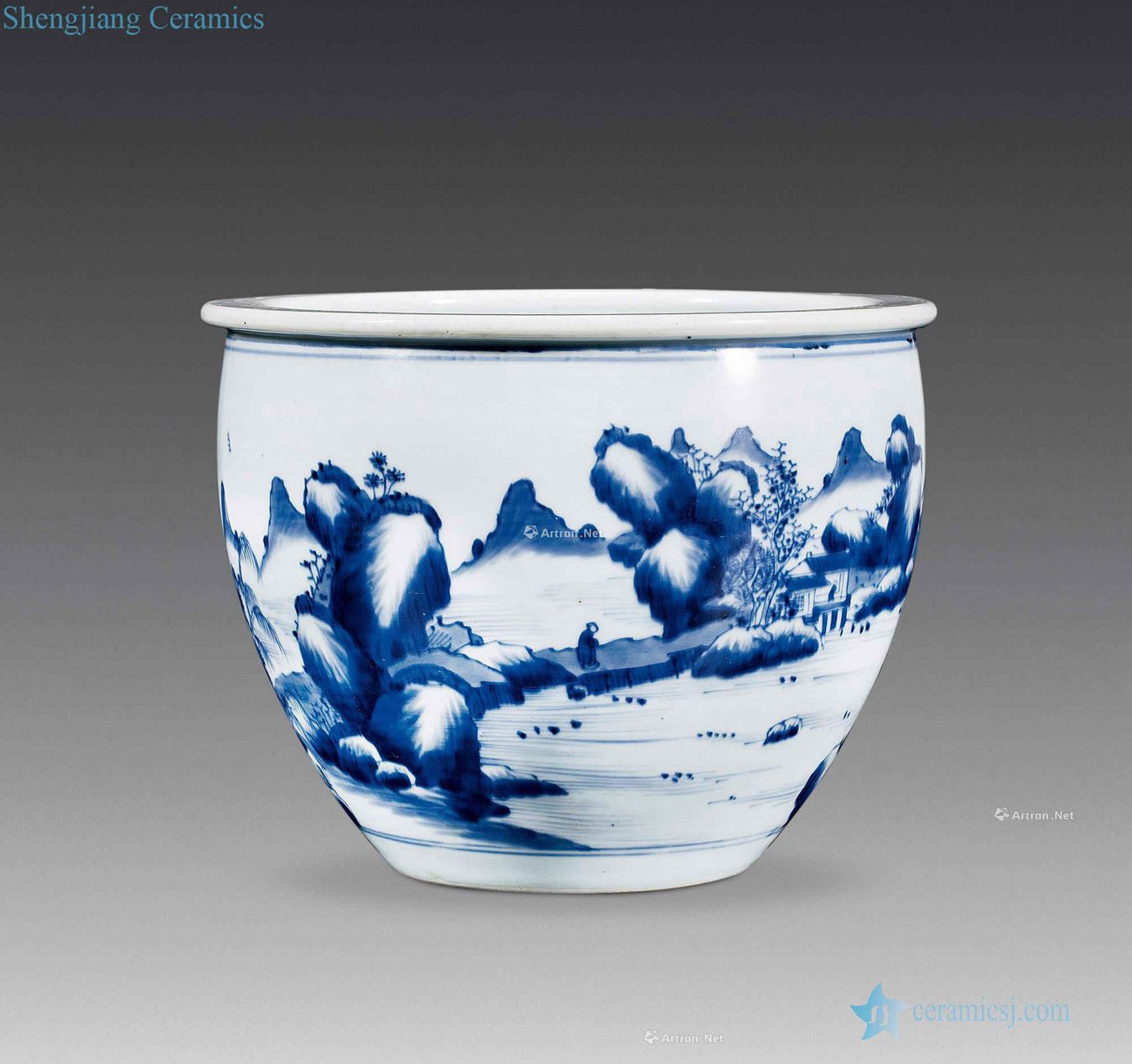 kangxi Blue and white landscape character small cylinder