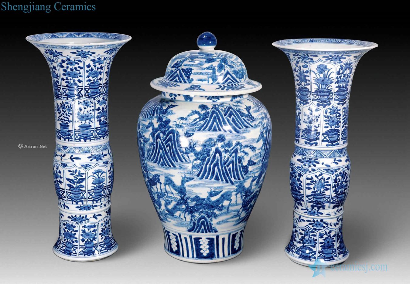 qing General canister and flower vase with (three)