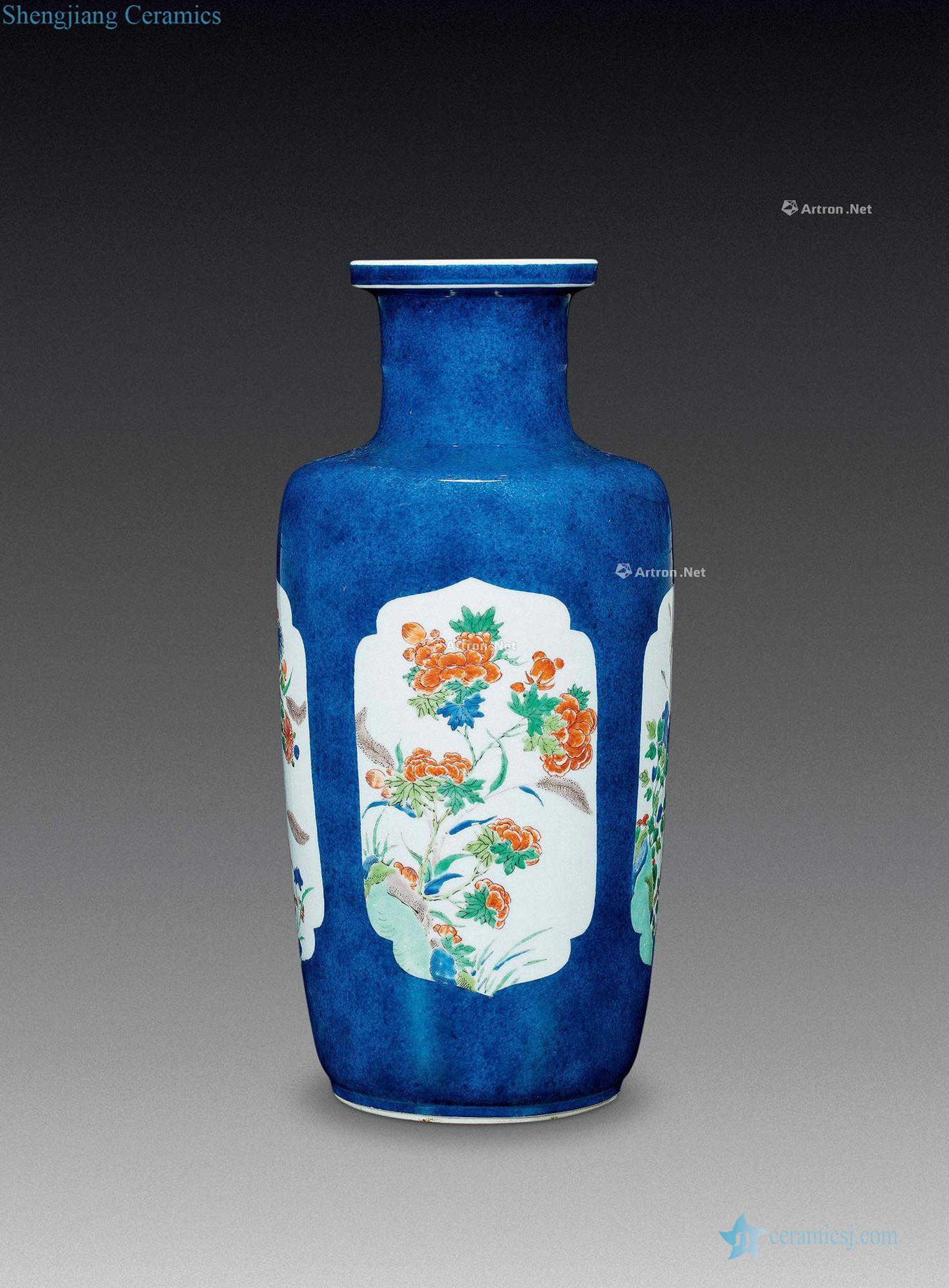 guangxu Blue glaze medallion colorful flowers were bottles