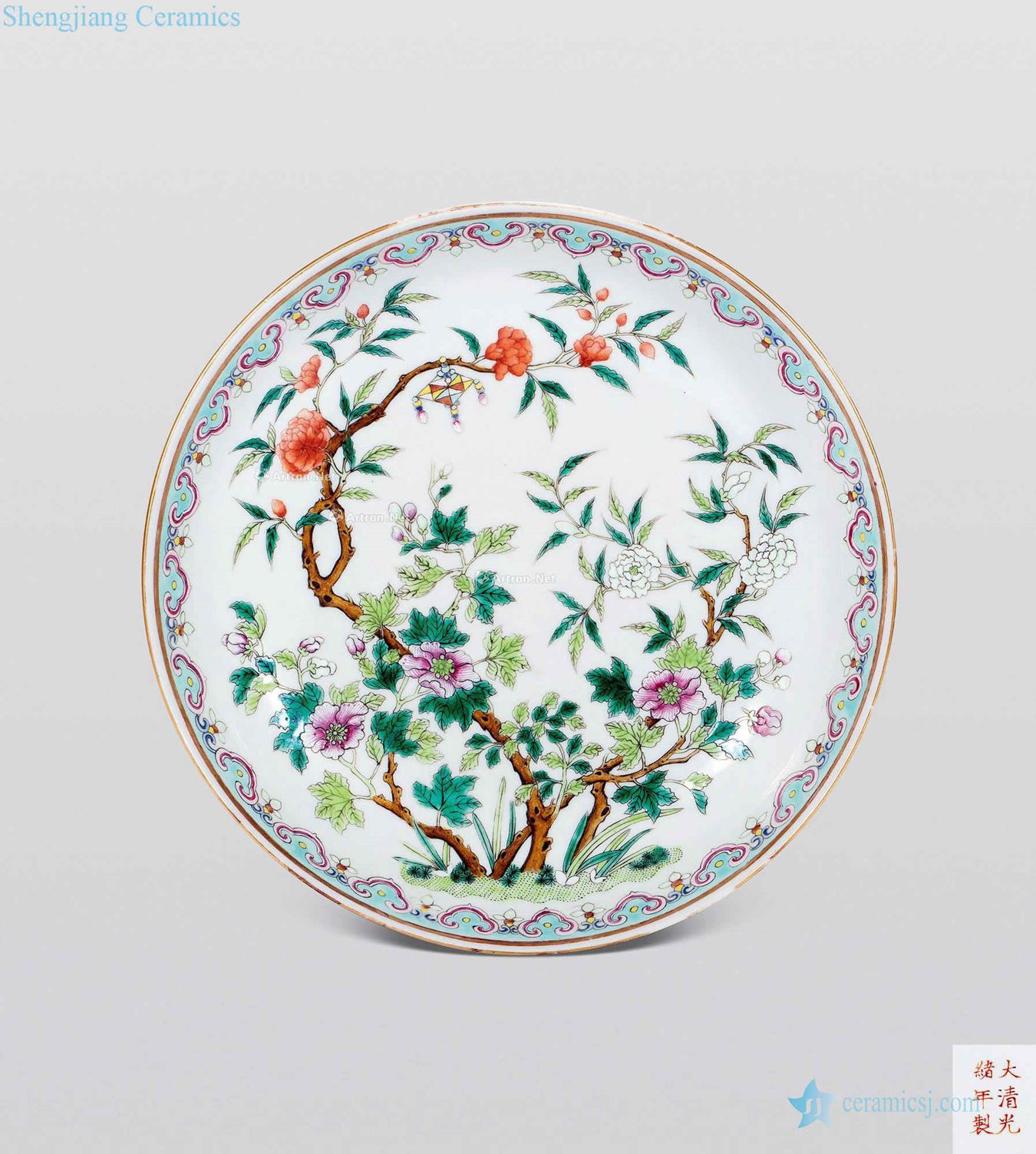 Guangxu pastel peony tray