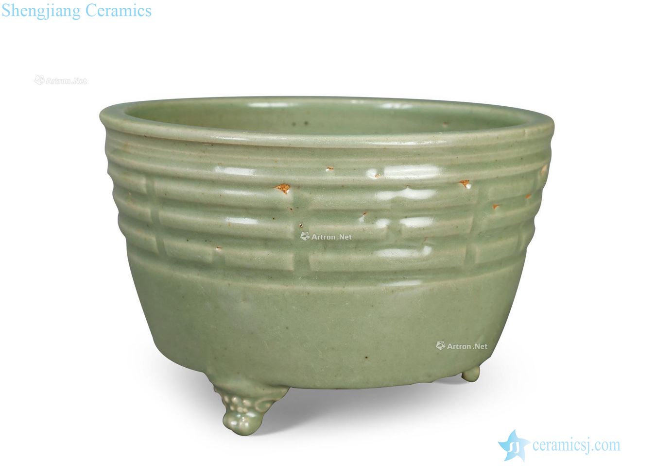 Ming Longquan celadon glaze gossip grain cylindrical furnace