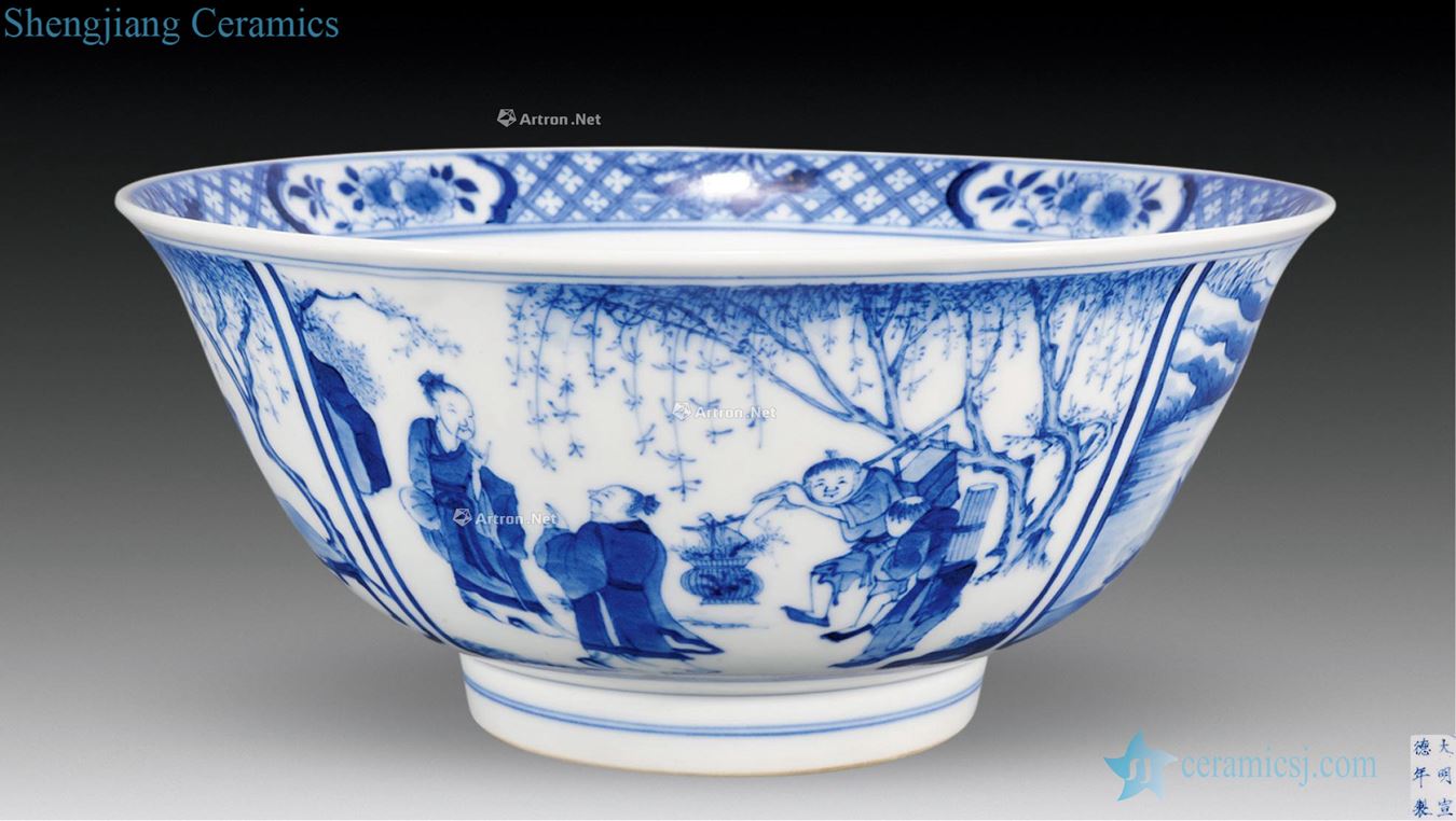 The qing emperor kangxi Four acto bowl of blue and white coats