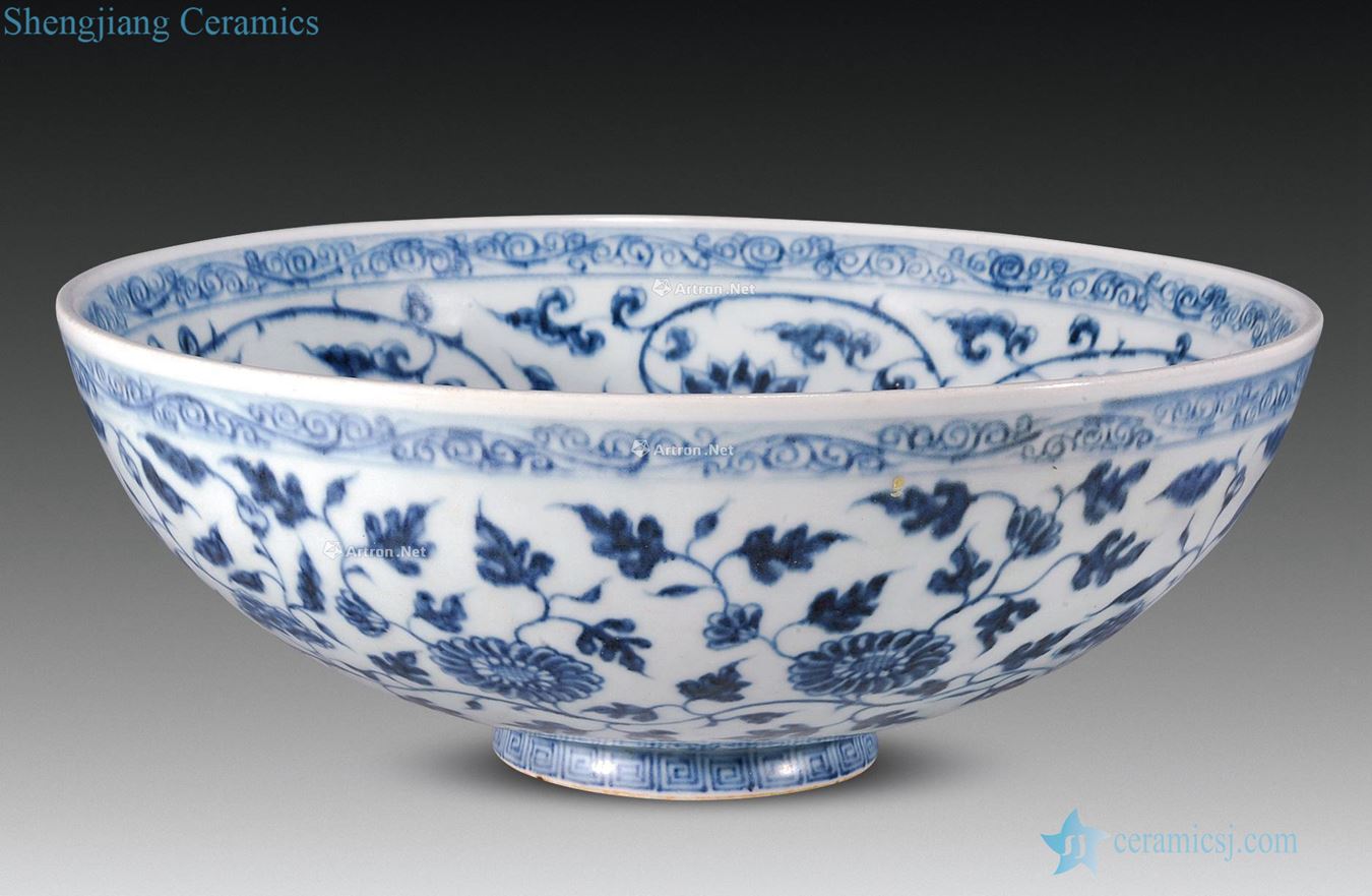 qing Blue and white flowers around branches dice bowl