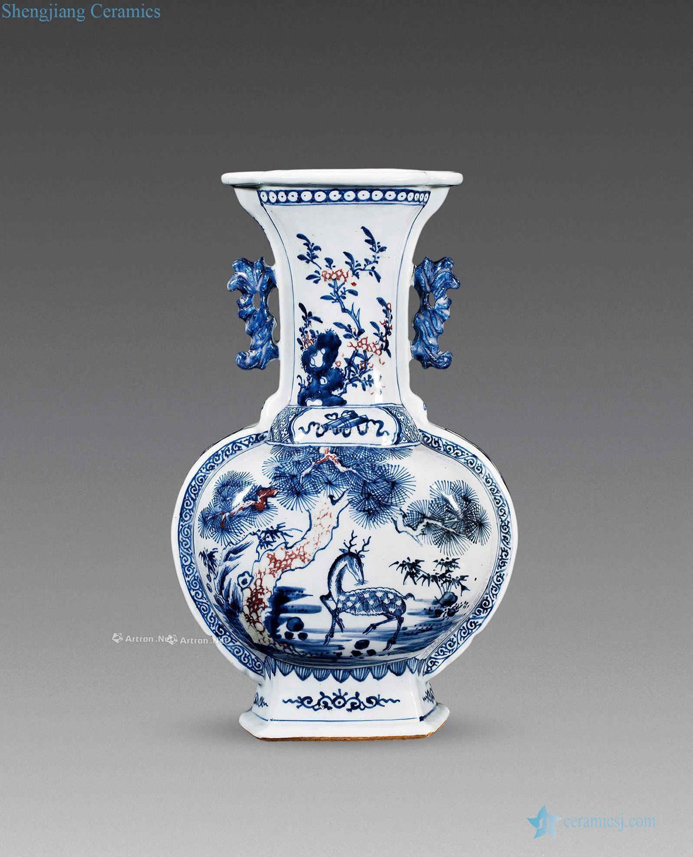 Qing dynasty blue-and-white youligong ears hitom bottles