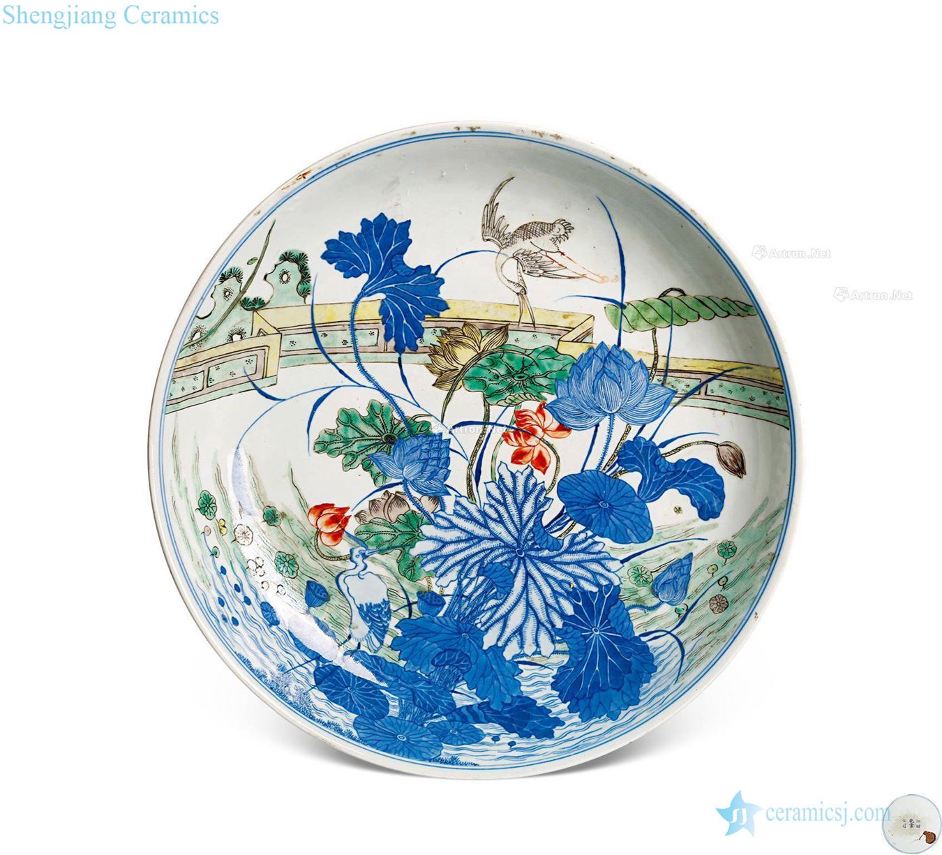 qing Blue and white color lianchi egrets tray