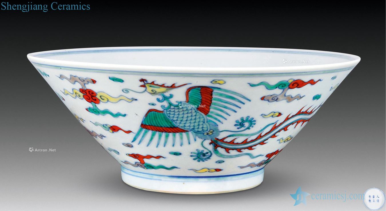 Qing yongzheng bucket color double phoenix hat to bowl