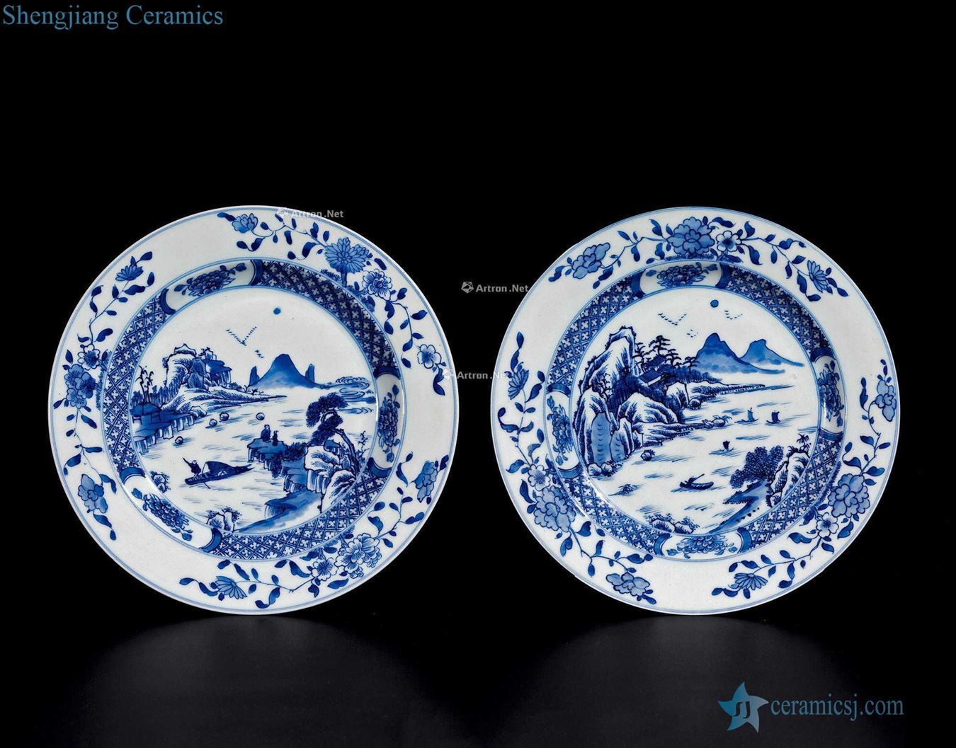 qing Blue and white landscape character figure plate (2)