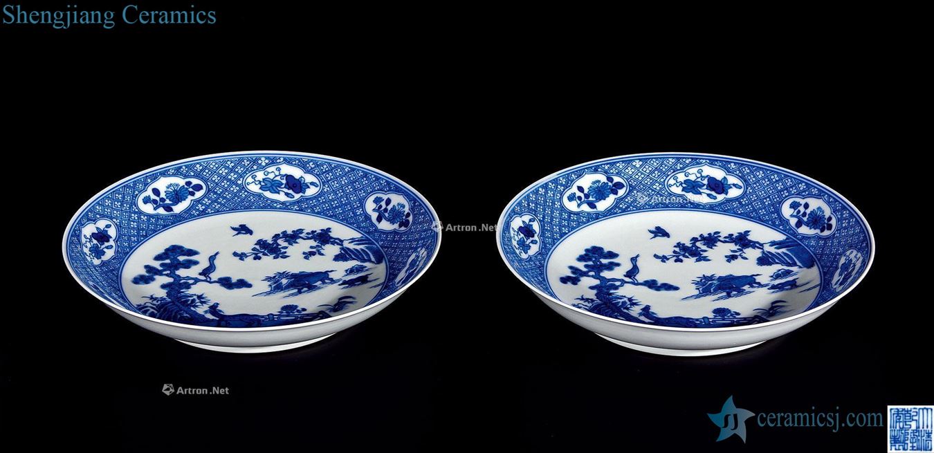 Qing qianlong blue-and-white medallion LuHe with spring figure plate (2)