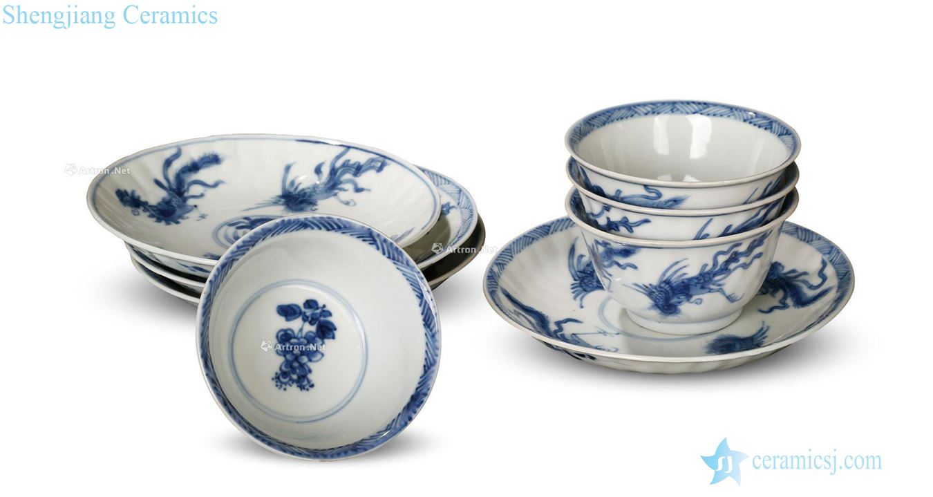 The qing emperor kangxi Blue and white grain cups and saucers four sets