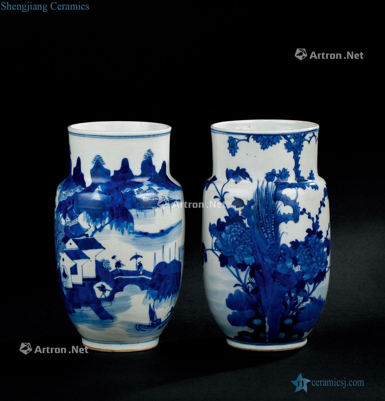 In the qing dynasty (1644-1911) blue and white flower on landscape lines bottle (a)