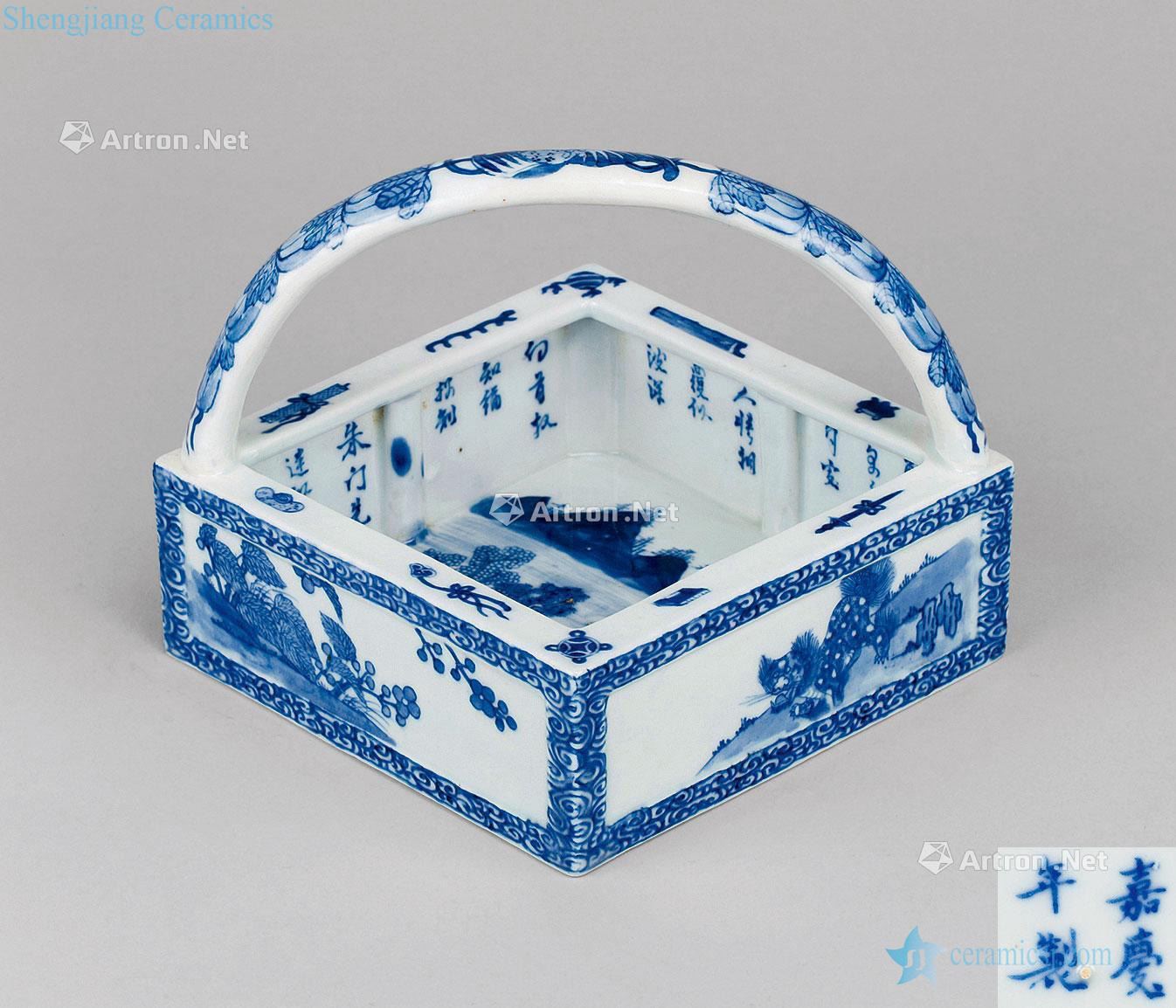In the qing dynasty (1644-1911) blue and white landscape pattern girder bowl