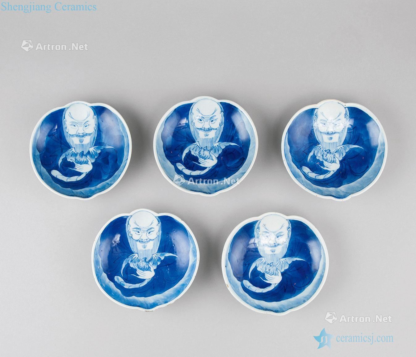 In the qing dynasty (1644-1911) blue and white live tray (five pieces a set)