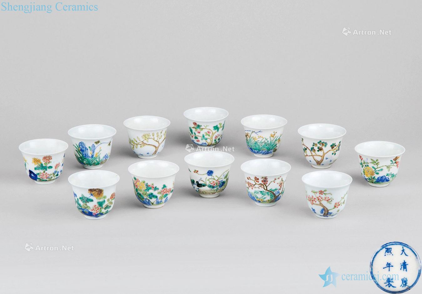 In the qing dynasty (1644-1911), colorful flora cup (12 pieces a set)