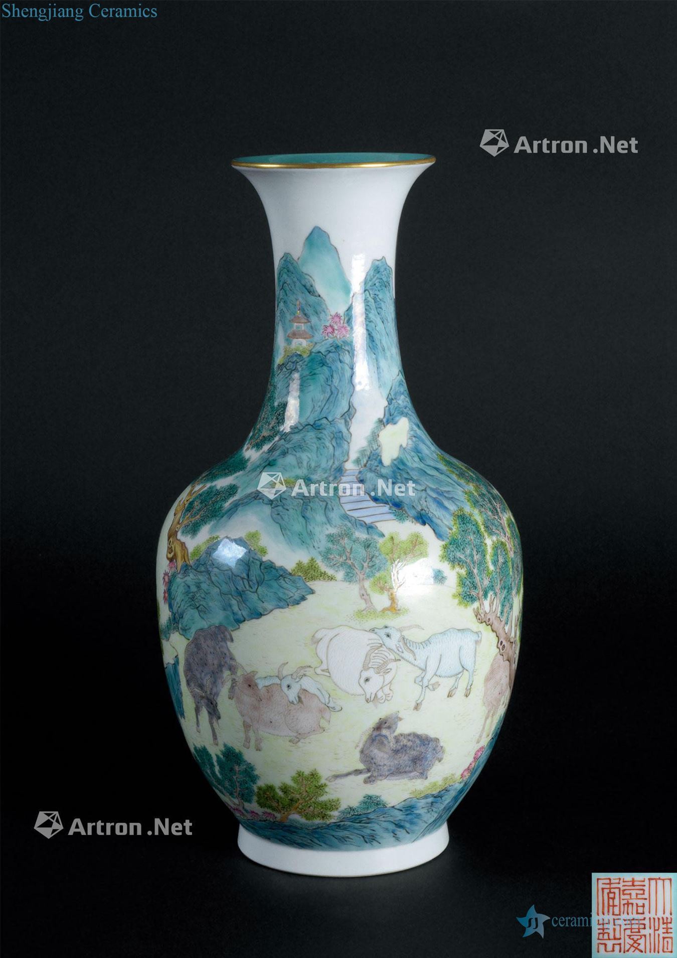 Qing jiaqing (1796-1820), pastel nine sheep motifs of the reward bottle