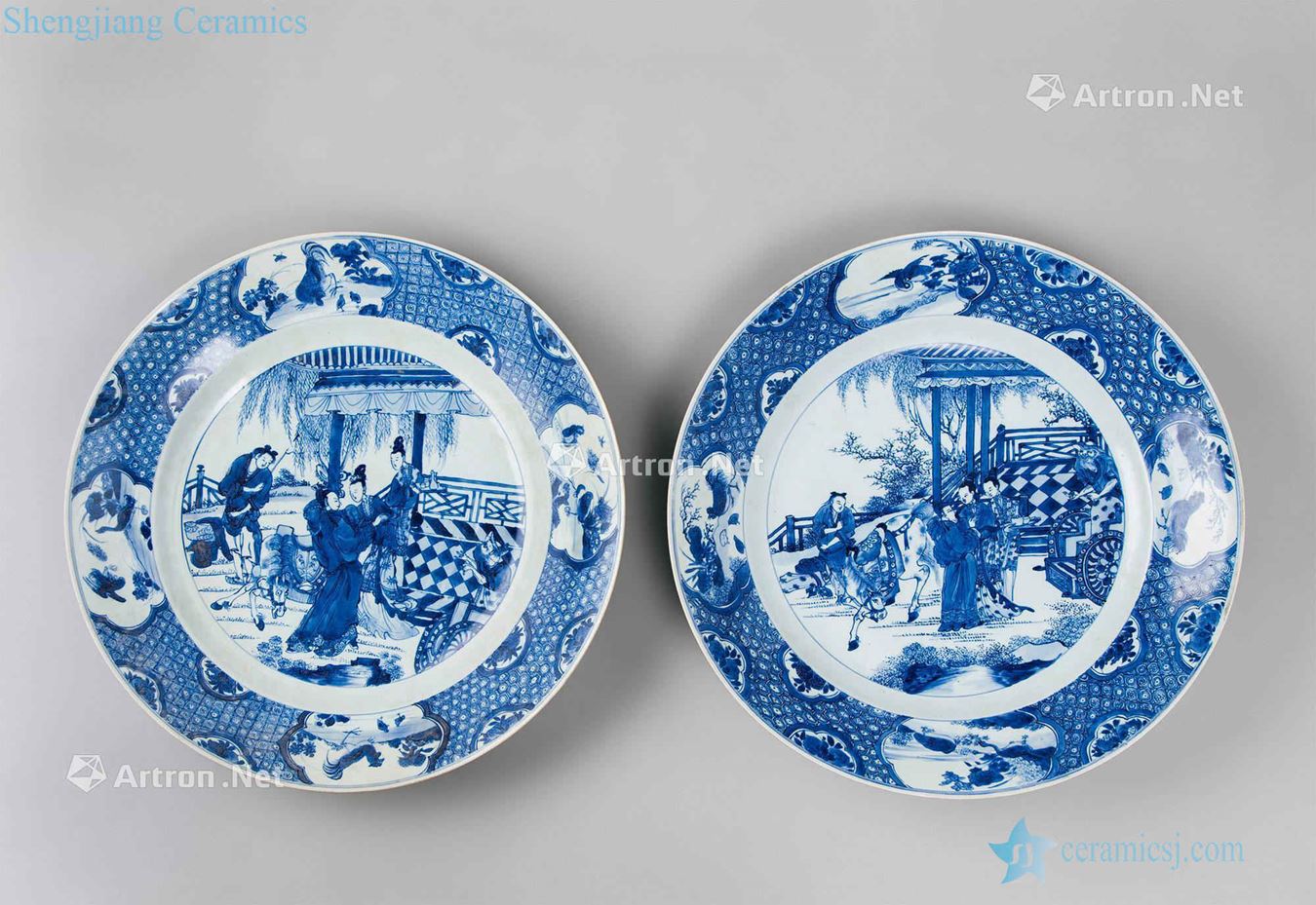 The market in the qing dynasty (1644-1911) blue and white characters (a)