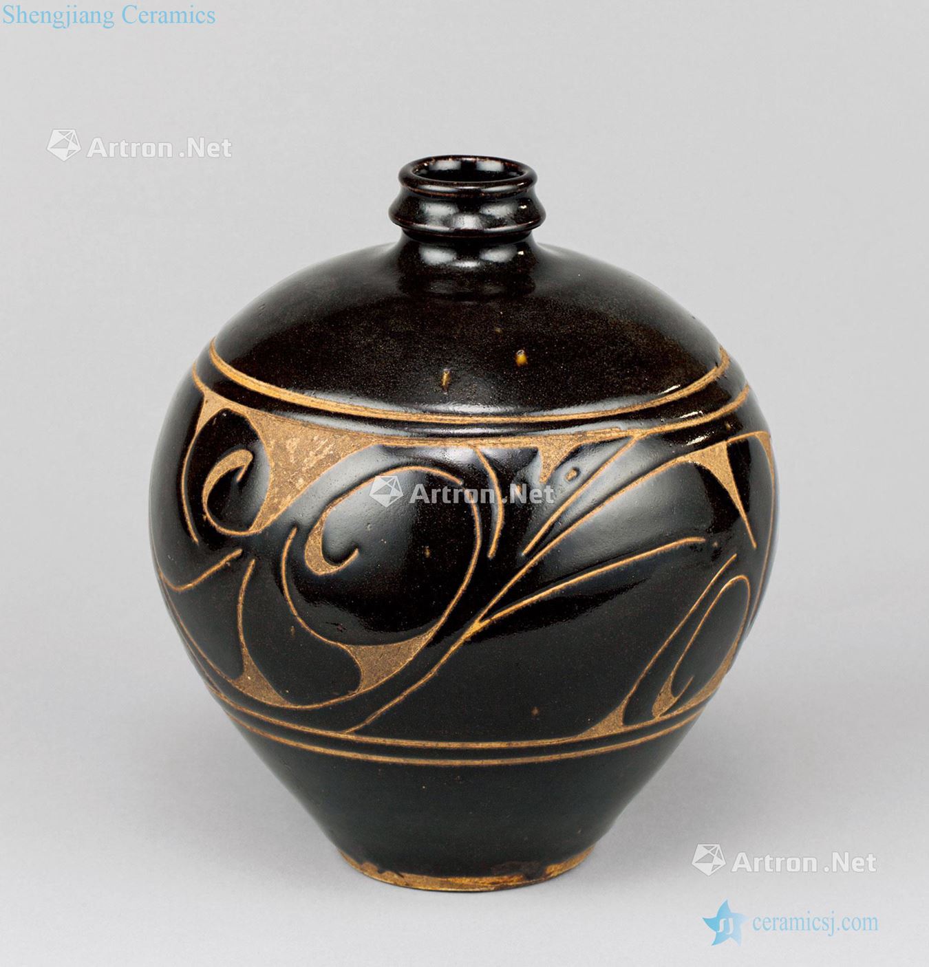 Jin (1115-1234) magnetic state kiln black glaze hand-cut DuLu bottles